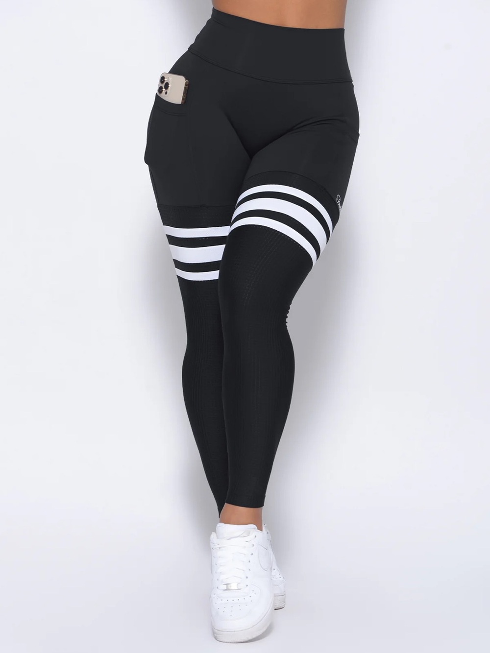 High-Waist Black And White Thigh High Bombshell Leggings Large